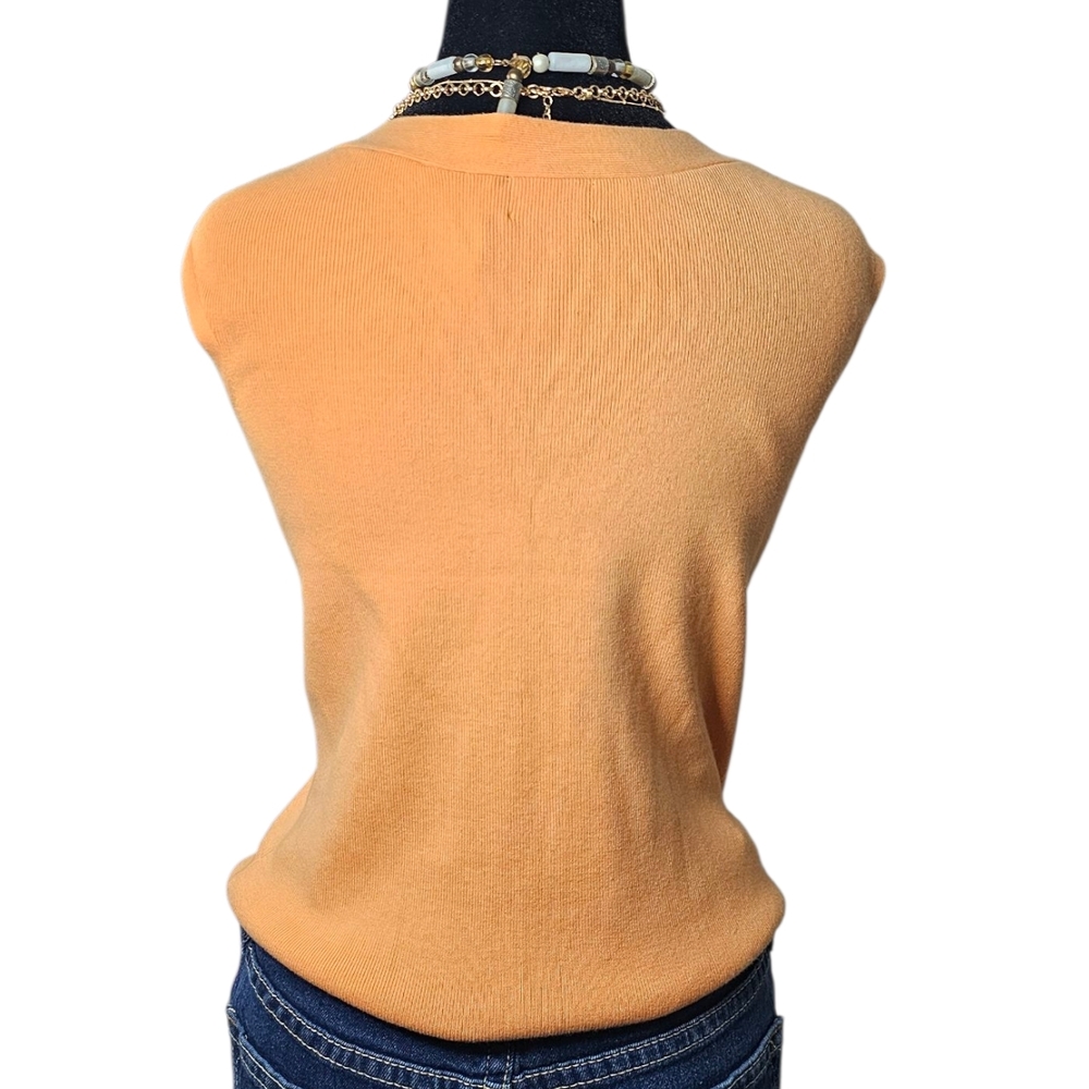 Rafaella Sleeveless V-Neck Vest in Warm Peach Y2K - Picture 2 of 4